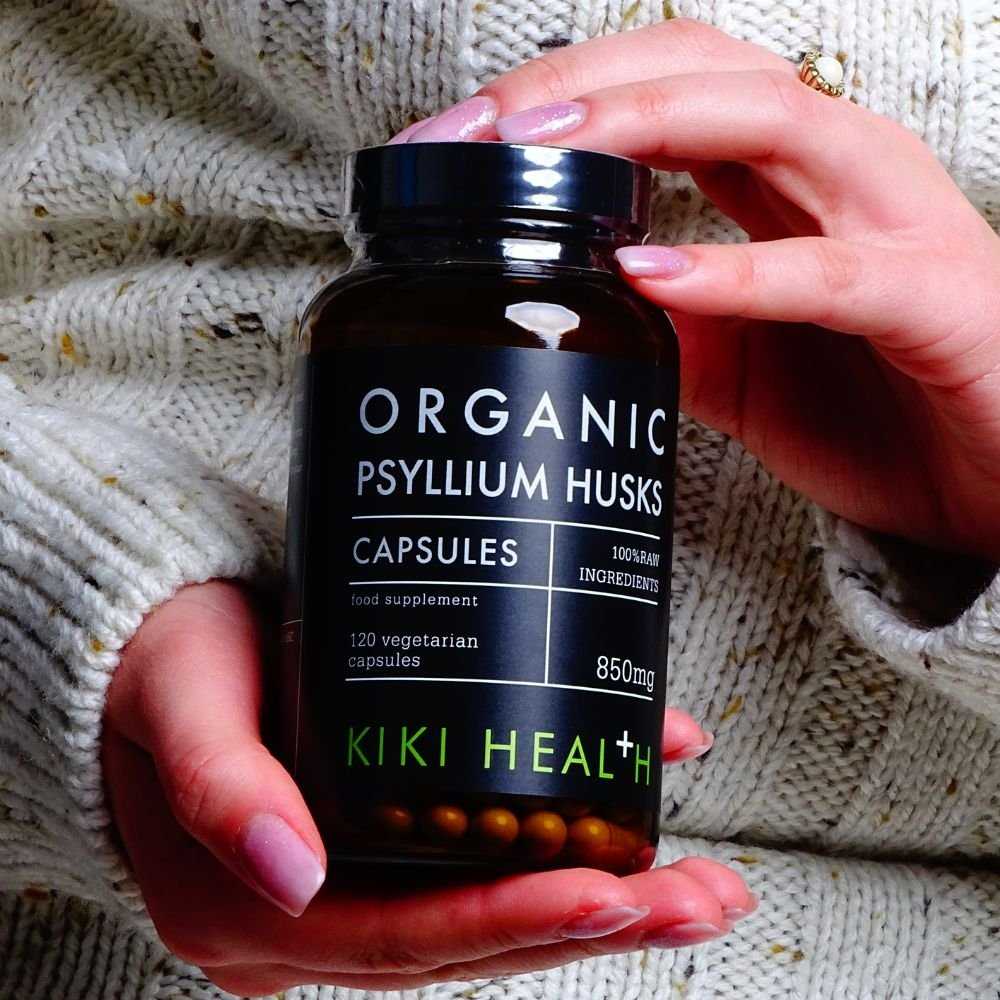 KIKI Health Organic PSYLLIUM HUSKS - Natūralios Skaidulos žarnynui, 120 kapsulių