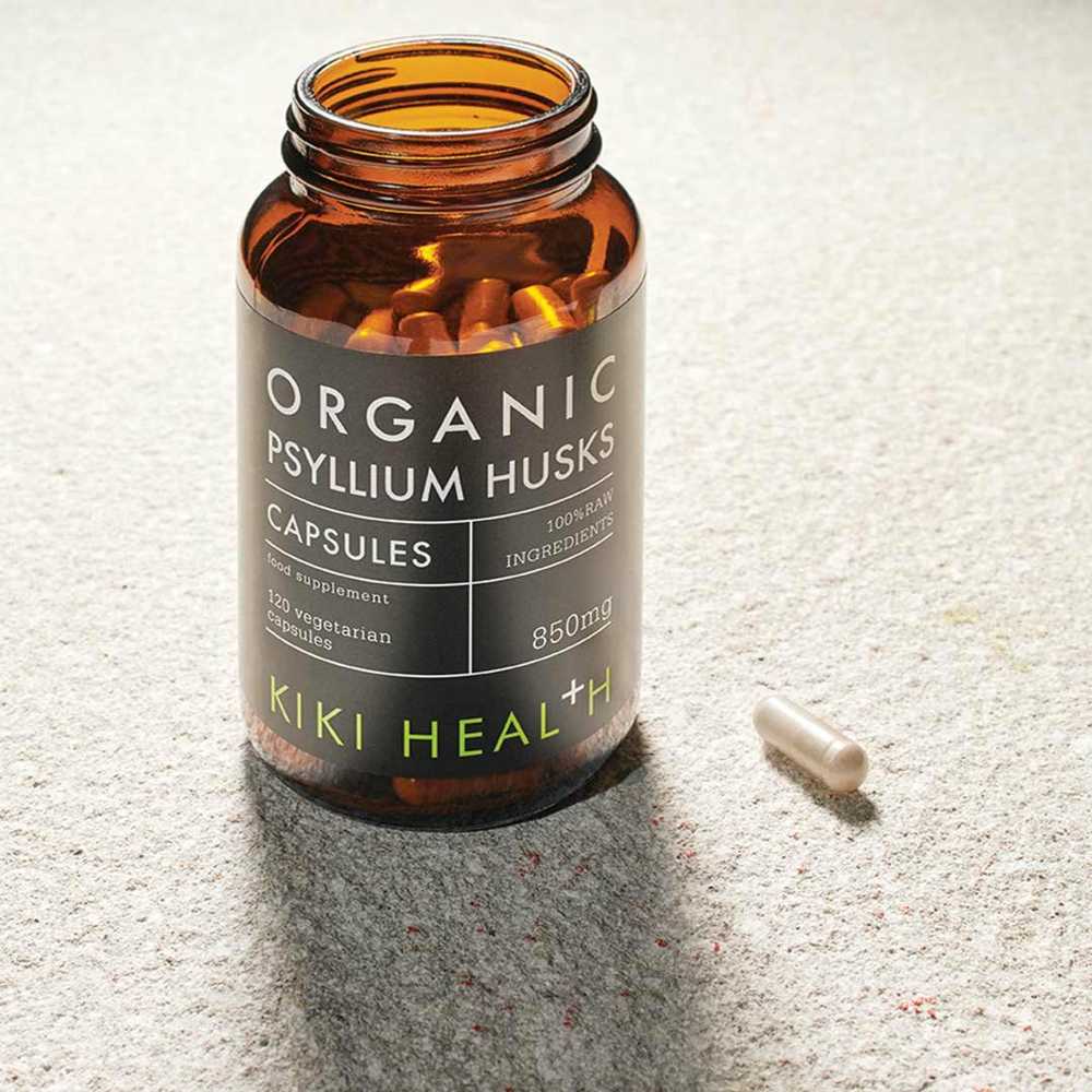 KIKI Health Organic PSYLLIUM HUSKS - Natūralios Skaidulos žarnynui, 120 kapsulių