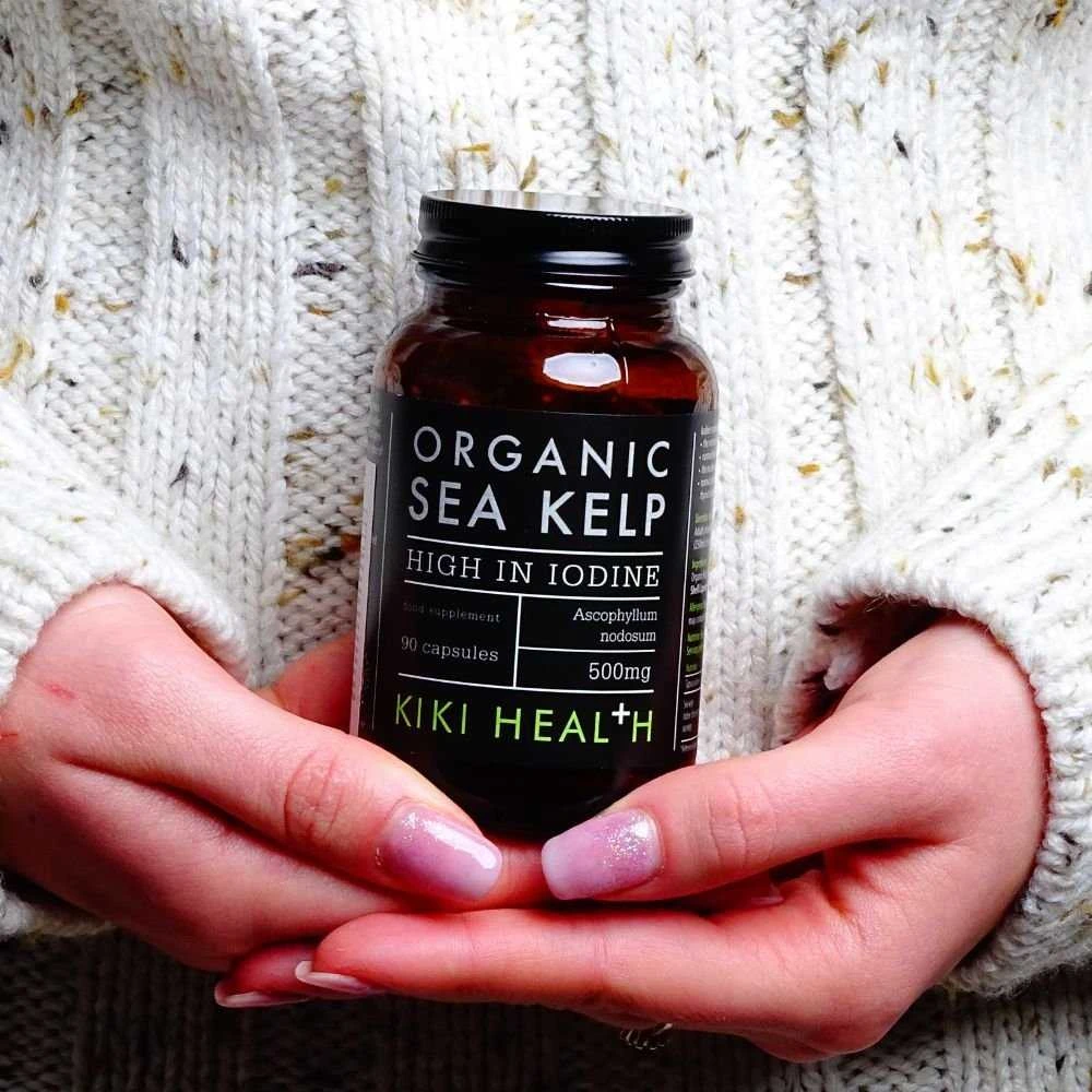 KIKI Health Organic Sea Kelp - Jodas Kelp iš organinių jūros rudadumblių, 90 kapsulių