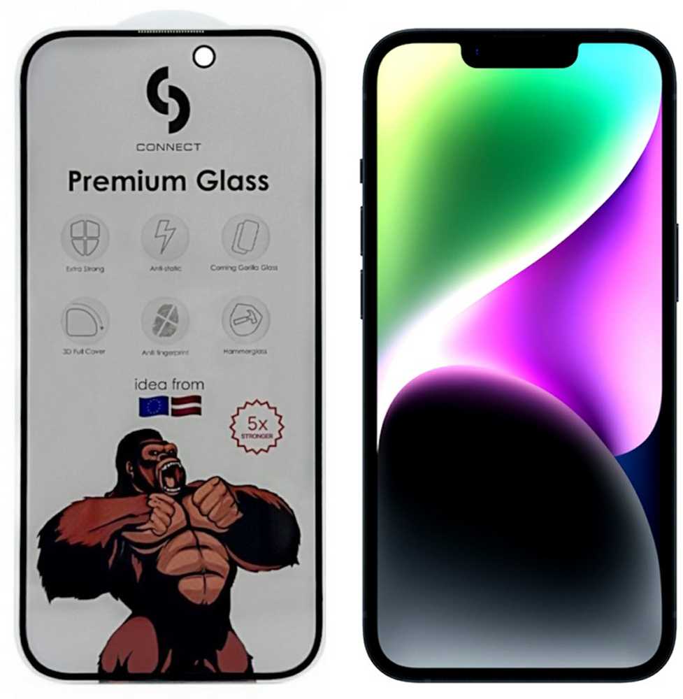 Connect Apple iPhone 14 / 13 / 13 Pro Privacy 3D Corning Gorilla Glass 5X stong Juodas