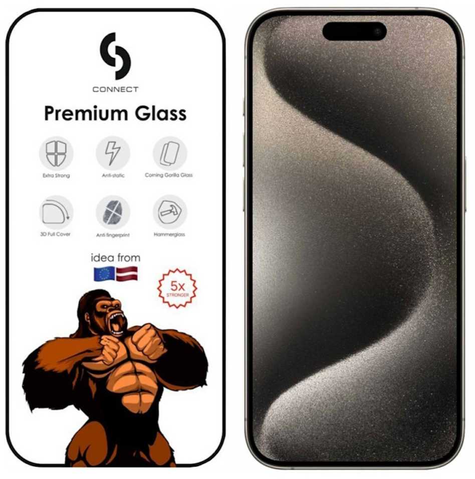 dbramante Apsauginis stiklas Connect Apple iPhone 15 Pro Max 3D Corning Gorilla Glass 5X strong Juodas (CONAPP15PMFCG)