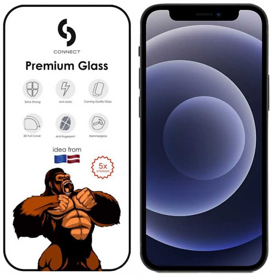 Connect Apple iPhone 12/12 Pro 3D Corning Gorilla Glass 5X stong Juodas