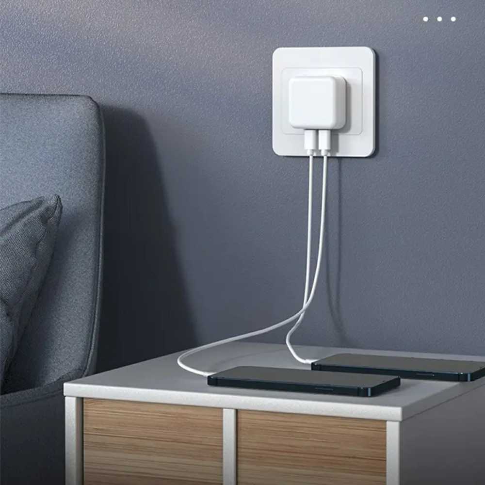 „iLike CH1“ 35 W dviejų prievadų USB-C greitasis įkroviklis visiems „Apple“ įrenginiams (analoginis A2676 MNWP3ZM/A) Baltas