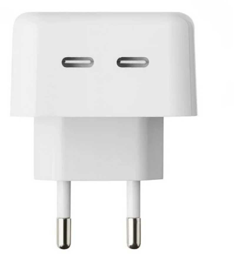 „iLike CH1“ 35 W dviejų prievadų USB-C greitasis įkroviklis visiems „Apple“ įrenginiams (analoginis A2676 MNWP3ZM/A) Baltas