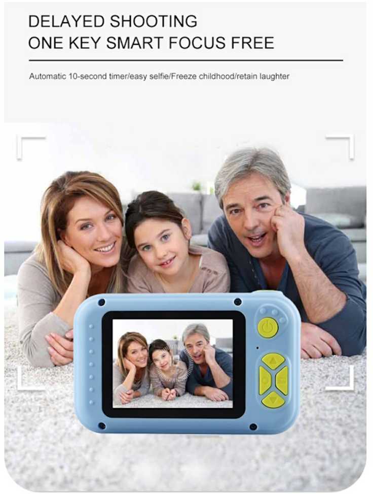 CP aviBērnu Nolokāmas linzas Foto un Video Kamera ar MicroSD 2'' LCD krāsu displeju Zila