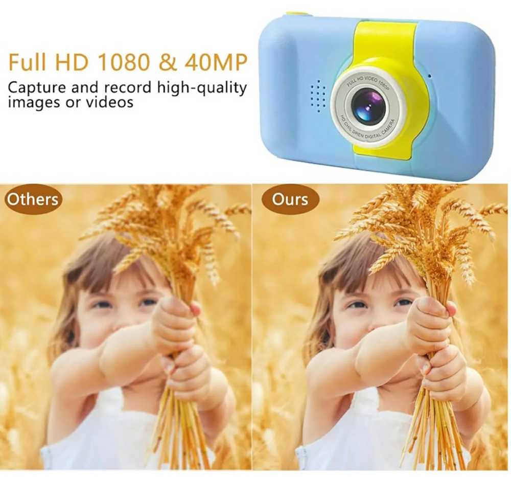 CP aviBērnu Nolokāmas linzas Foto un Video Kamera ar MicroSD 2'' LCD krāsu displeju Zila