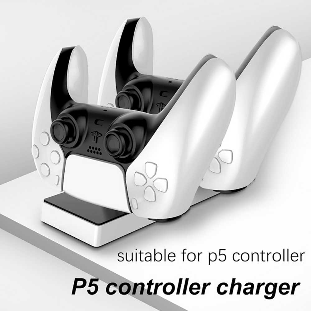 CP GameBox PS5 Divu ligzdu Lādētājs Dokstacija priekš Play Station 5 Pultīm ar USB-C & LED gaismu Melna
