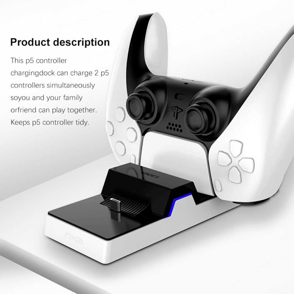 CP GameBox PS5 Divu ligzdu Lādētājs Dokstacija priekš Play Station 5 Pultīm ar USB-C & LED gaismu Melna