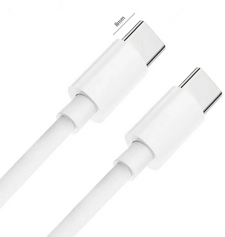 CP USB-C uz USB-C PD 60W 3A Super Ātras Uzlādes 1m Universāls Kabelis ar 8mm gariem konektoriem Balta