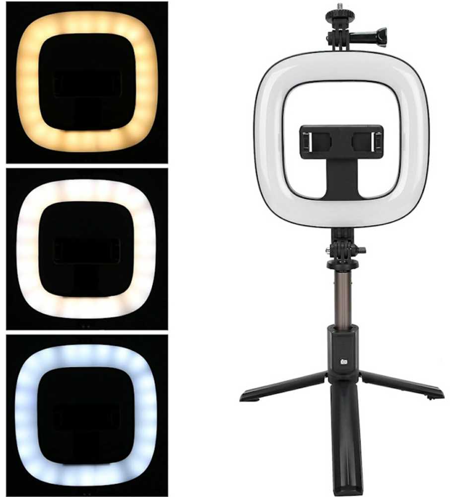CP X1 LED 16cm Uzlādējama Selfie Lampa ar BT Pulti & Rokturi + Grīdas statīvu 20-90cm + Telefona stiprinājums