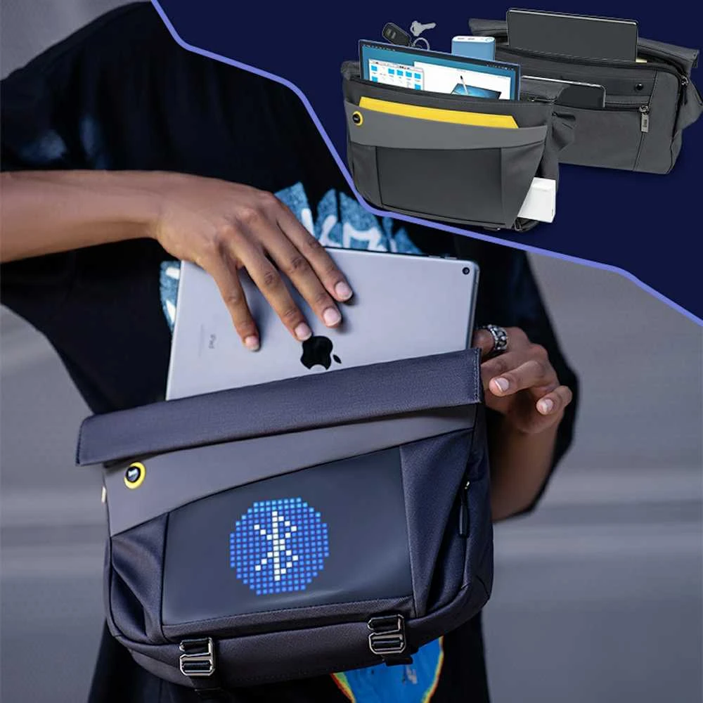 Divoom Pixoo Sling Bag V Premium Laikapstākļu izturīga soma ar Led Pixel Art Displeju & App vadību Melna