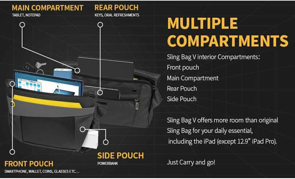 Divoom Pixoo Sling Bag V Premium Laikapstākļu izturīga soma ar Led Pixel Art Displeju & App vadību Melna