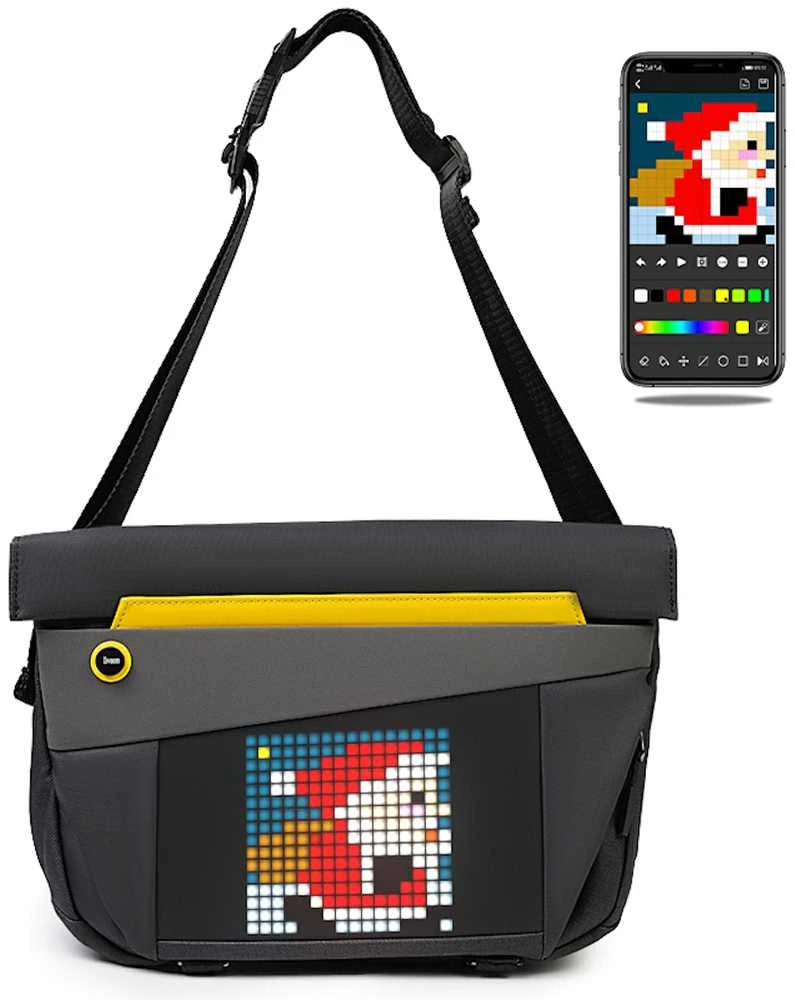 Divoom Pixoo Sling Bag V Premium Laikapstākļu izturīga soma ar Led Pixel Art Displeju & App vadību Melna
