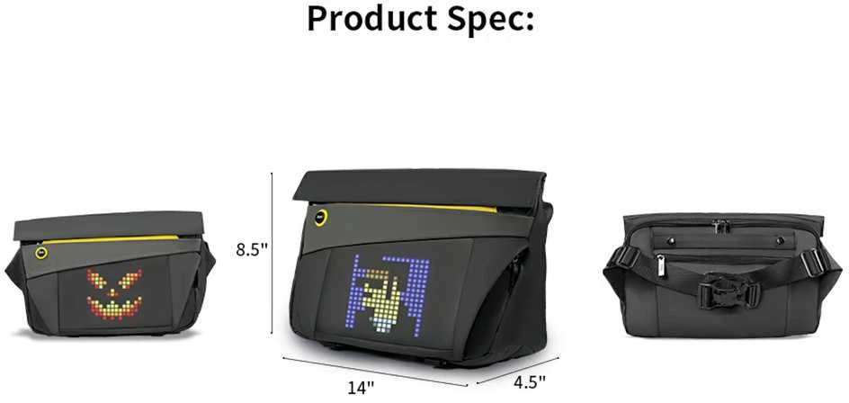 Divoom Pixoo Sling Bag V Premium Laikapstākļu izturīga soma ar Led Pixel Art Displeju & App vadību Melna