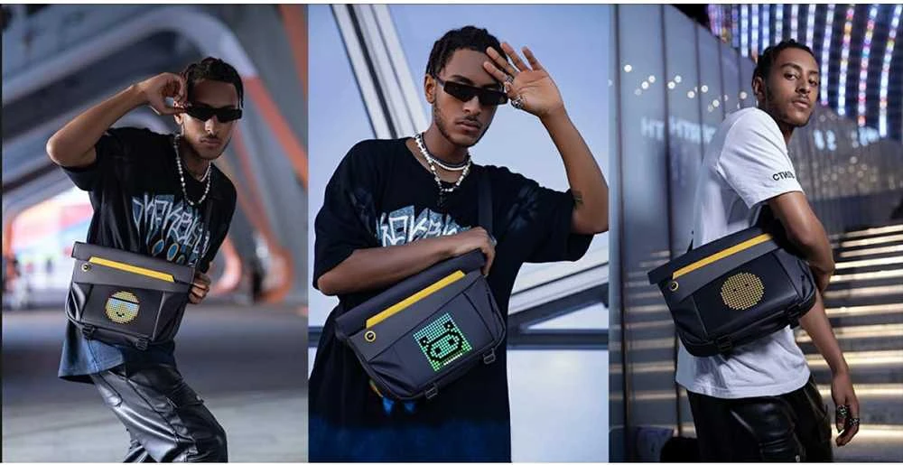 Divoom Pixoo Sling Bag V Premium Laikapstākļu izturīga soma ar Led Pixel Art Displeju & App vadību Melna