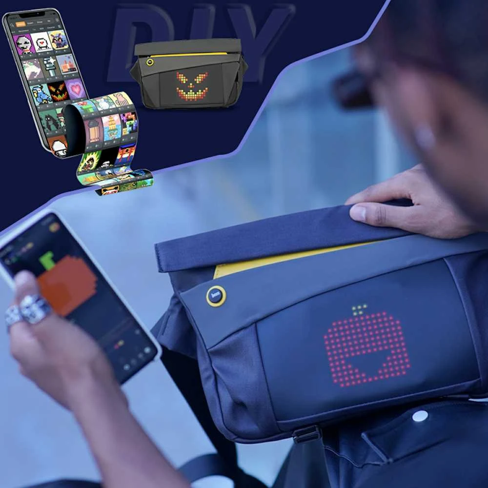 Divoom Pixoo Sling Bag V Premium Laikapstākļu izturīga soma ar Led Pixel Art Displeju & App vadību Melna