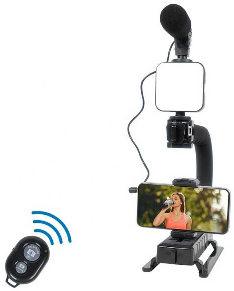 „Elight 4U“ nešiojamas stabilizatorius telefonui ir sportui / DLSR kamerai su 1/4 fiksacija, LED apšvietimu / mikrofonu