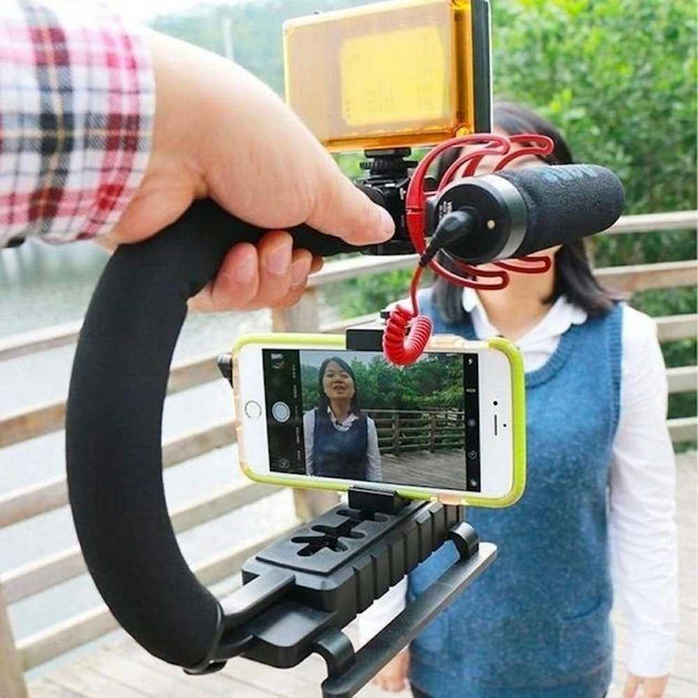 „Elight 4U“ nešiojamas stabilizatorius telefonui ir sportui / DLSR kamerai su 1/4 fiksacija, LED apšvietimu / mikrofonu