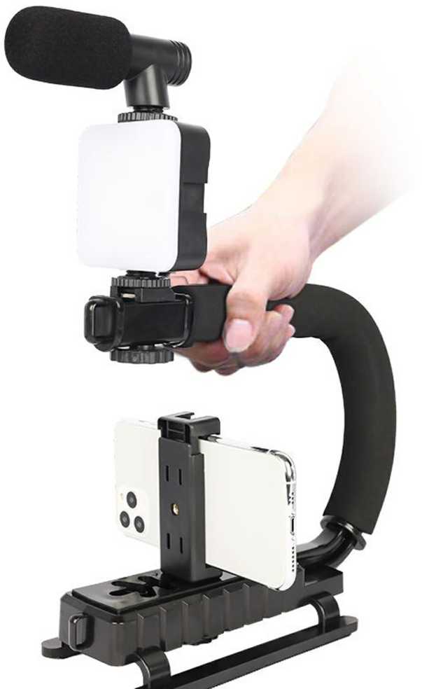 „Elight 4U“ nešiojamas stabilizatorius telefonui ir sportui / DLSR kamerai su 1/4 fiksacija, LED apšvietimu / mikrofonu