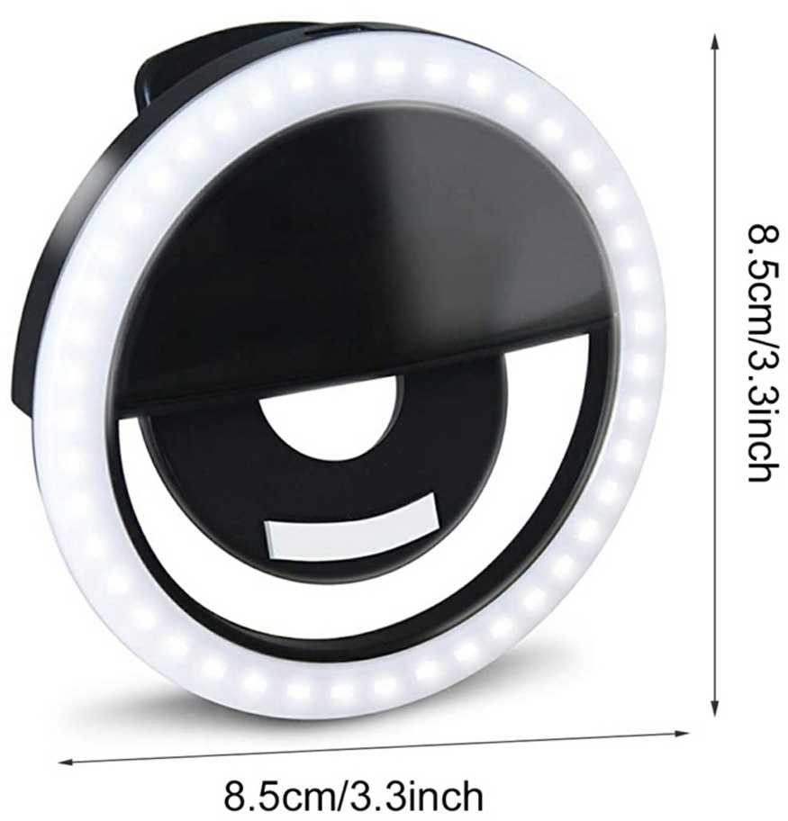 Elight CL1 Poratīvs Ceļojumu Telefona Klipša fiksācijas Led gaismas gredzens perfektam selfie ar batereju Melns