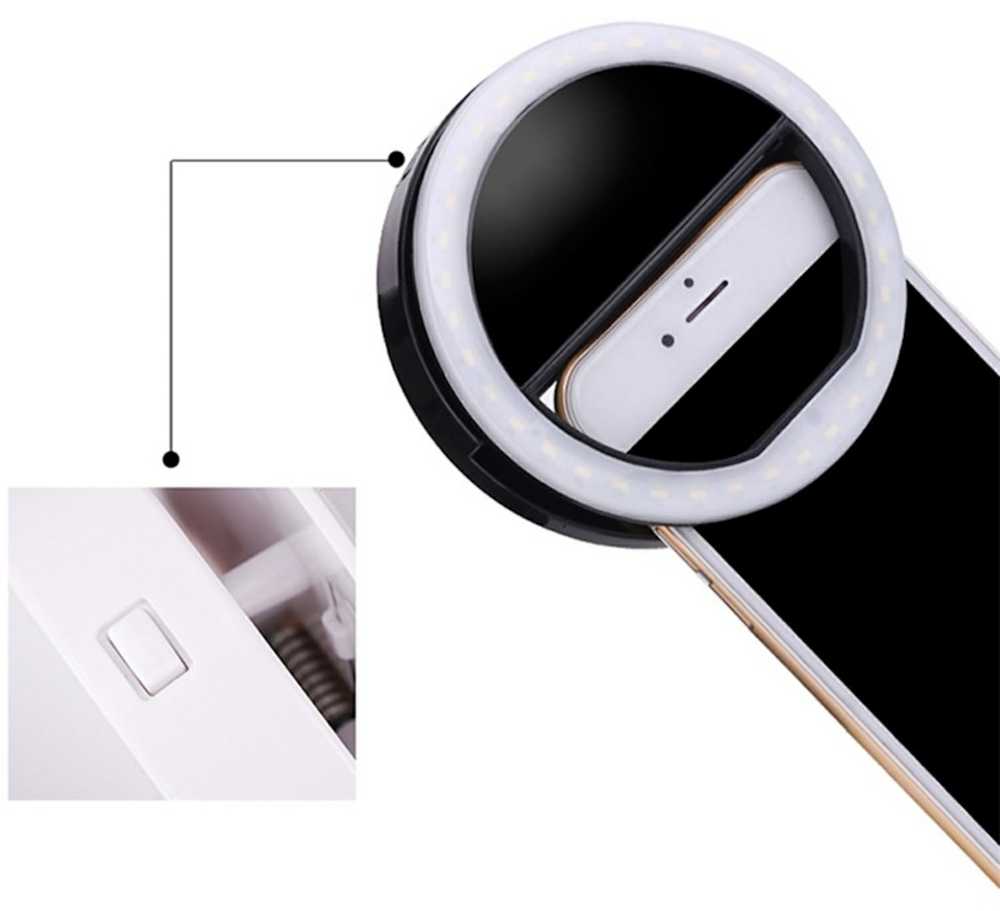 Elight CL1 Poratīvs Ceļojumu Telefona Klipša fiksācijas Led gaismas gredzens perfektam selfie ar batereju Melns