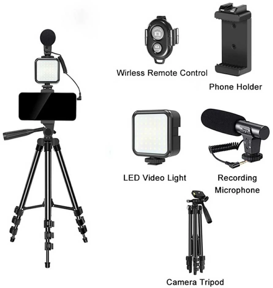 Elight M5 Vlog Telefona Fix Video & Foto komplekts ar Led gaismu / Mikrofonu / Statīvu 1.3m / pulti