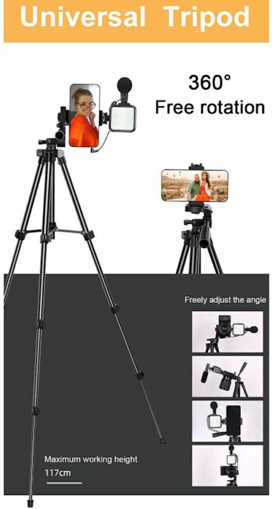 Elight M5 Vlog Telefona Fix Video & Foto komplekts ar Led gaismu / Mikrofonu / Statīvu 1.3m / pulti