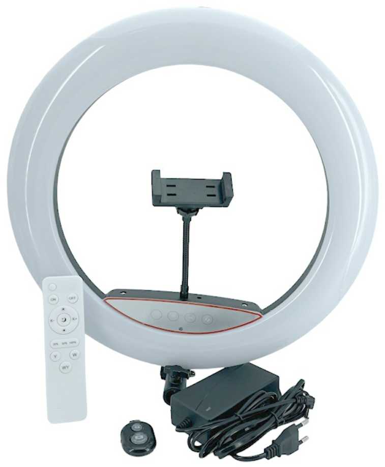 Elight SR14 36cm LED apgaismojuma gredzens ar viedtālruņa turētāju + 220V adapteri + Pults Melna