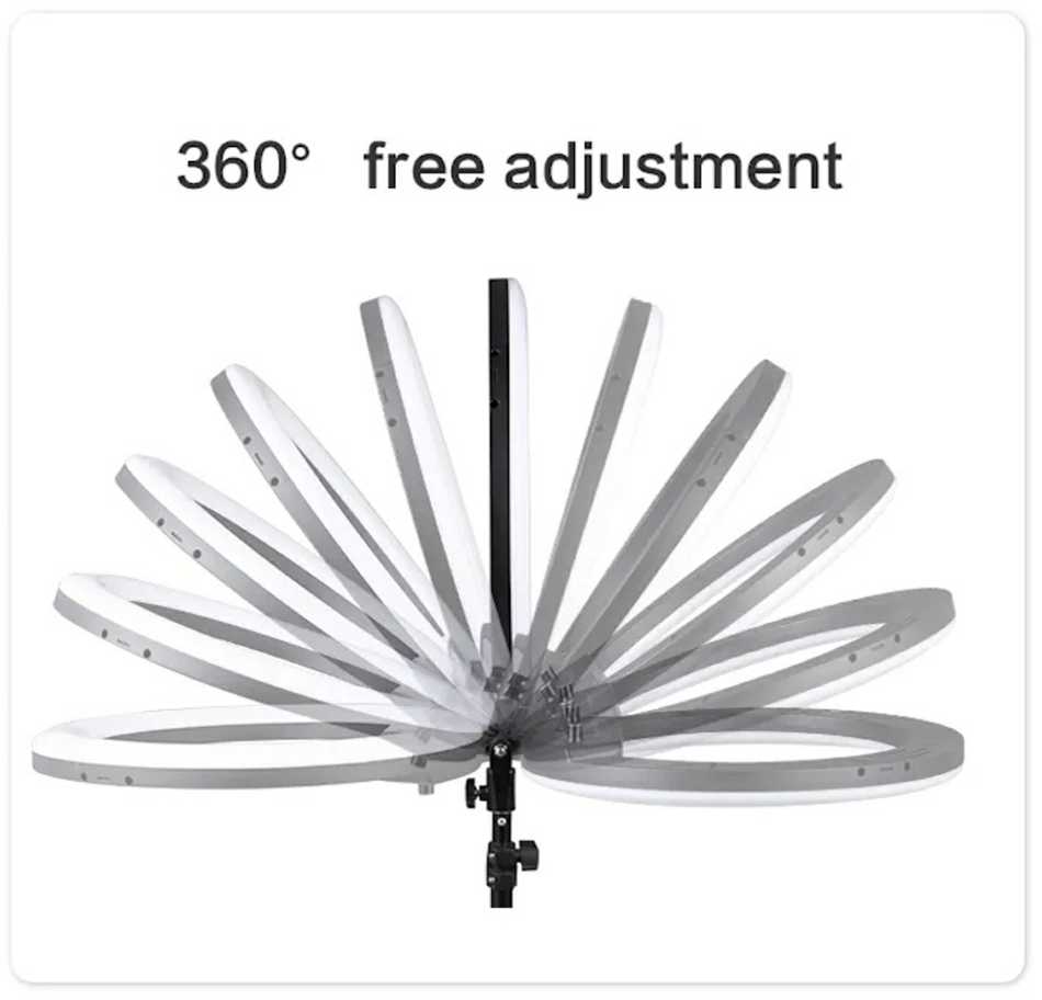 Elight SR18 46cm LED apgaismojošais gredzens ar 3x smartfona turētāju + 220V adapteri + BT tālvadības pulti Melns