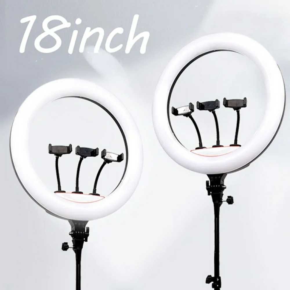 Elight SR18 46cm LED apgaismojošais gredzens ar 3x smartfona turētāju + 220V adapteri + BT tālvadības pulti Melns
