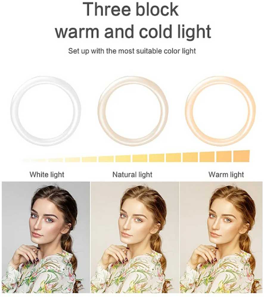 Elight SR18 46cm LED apgaismojošais gredzens ar 3x smartfona turētāju + 220V adapteri + BT tālvadības pulti Melns