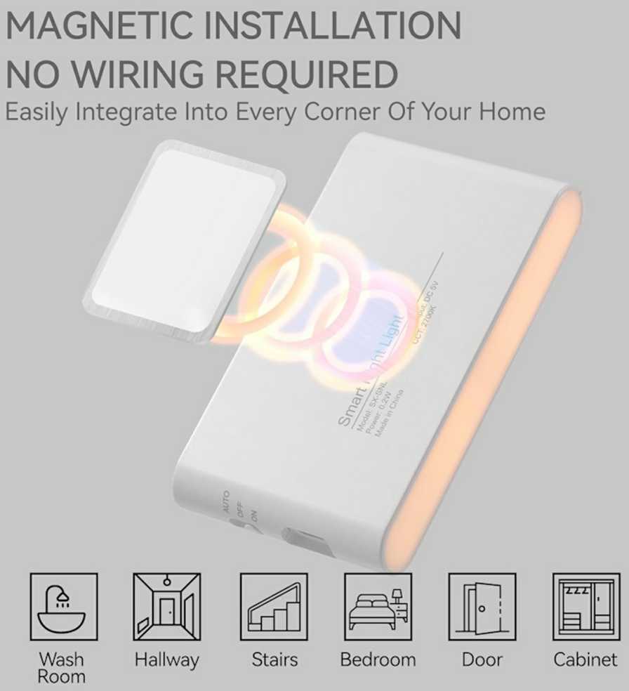 „Elight T1“ sieninis dvigubos projekcijos LED šviestuvas su baterijomis, 1 W, 2700 K, judesio/įniršio jutikliu, USB-C, baltas