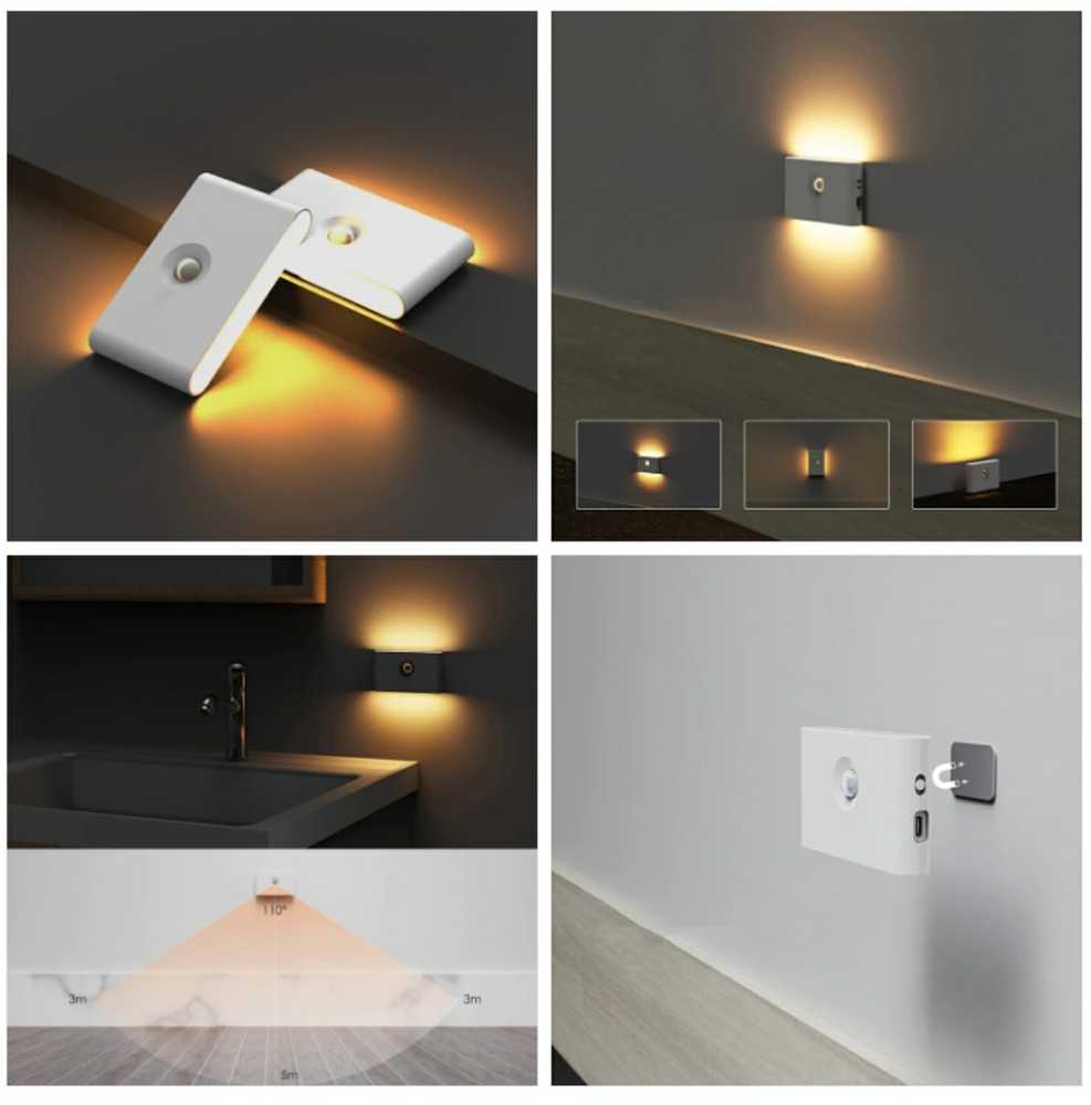 „Elight T1“ sieninis dvigubos projekcijos LED šviestuvas su baterijomis, 1 W, 2700 K, judesio/įniršio jutikliu, USB-C, baltas