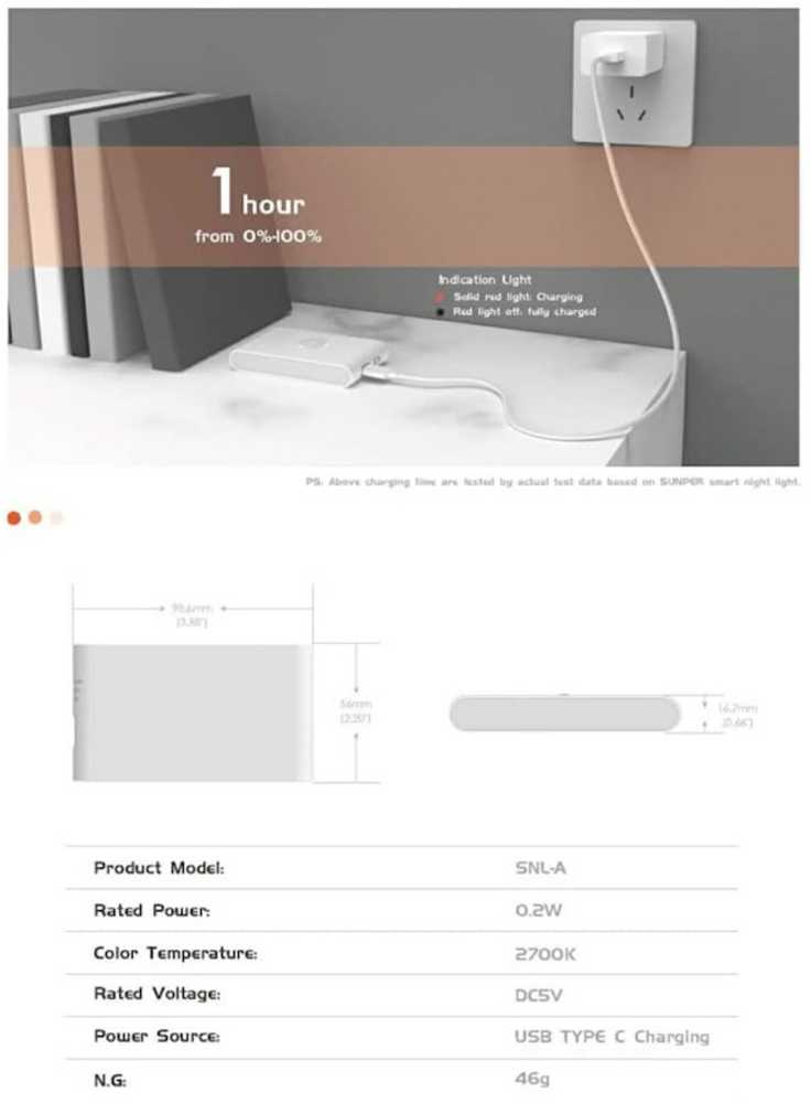 „Elight T1“ sieninis dvigubos projekcijos LED šviestuvas su baterijomis, 1 W, 2700 K, judesio/įniršio jutikliu, USB-C, baltas
