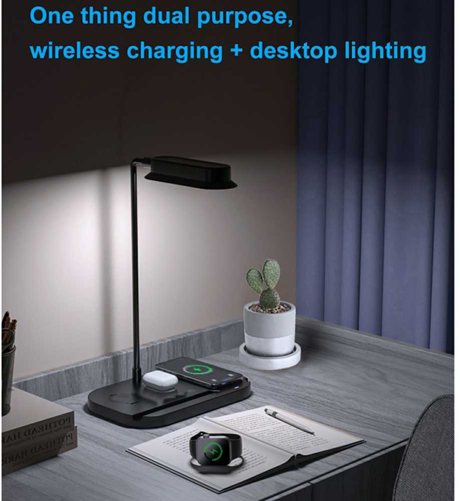 Elight T8 5W Galda feksibla Lampa ar 15W Bezvadu lādētāju statīvu priekš Telefona / Pulksteņa / austiņām Balta