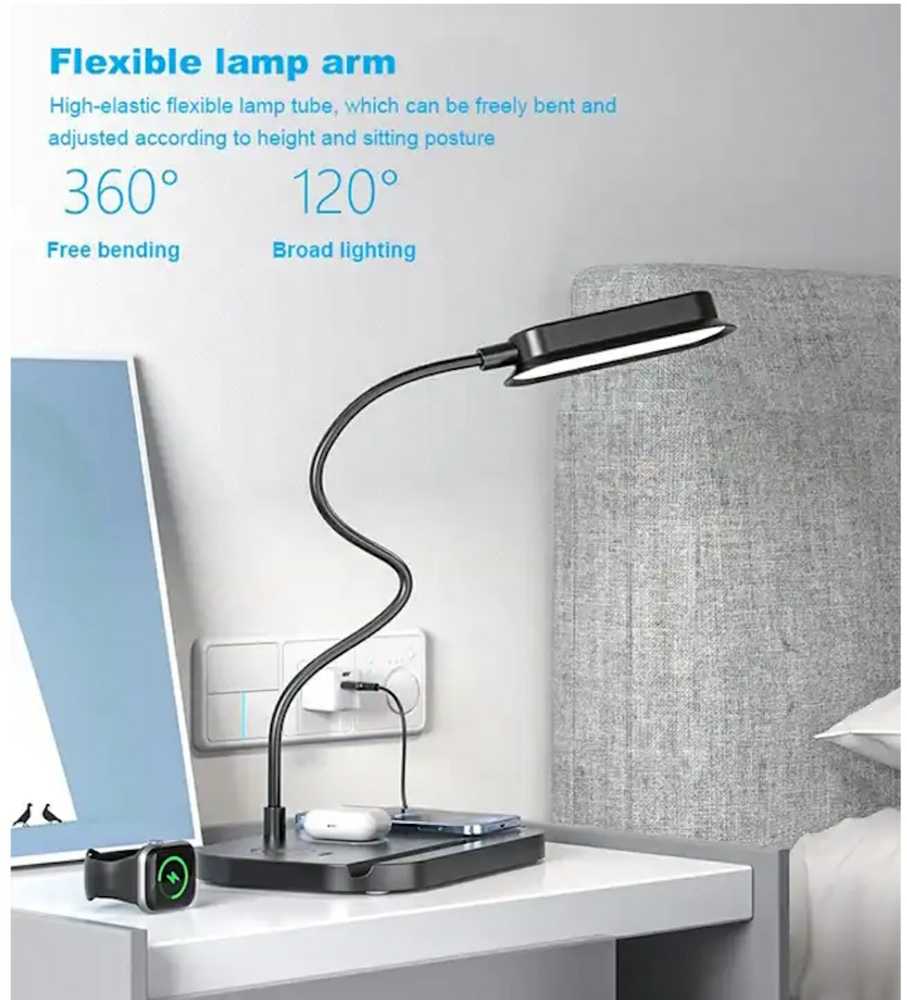 Elight T8 5W Galda feksibla Lampa ar 15W Bezvadu lādētāju statīvu priekš Telefona / Pulksteņa / austiņām Balta