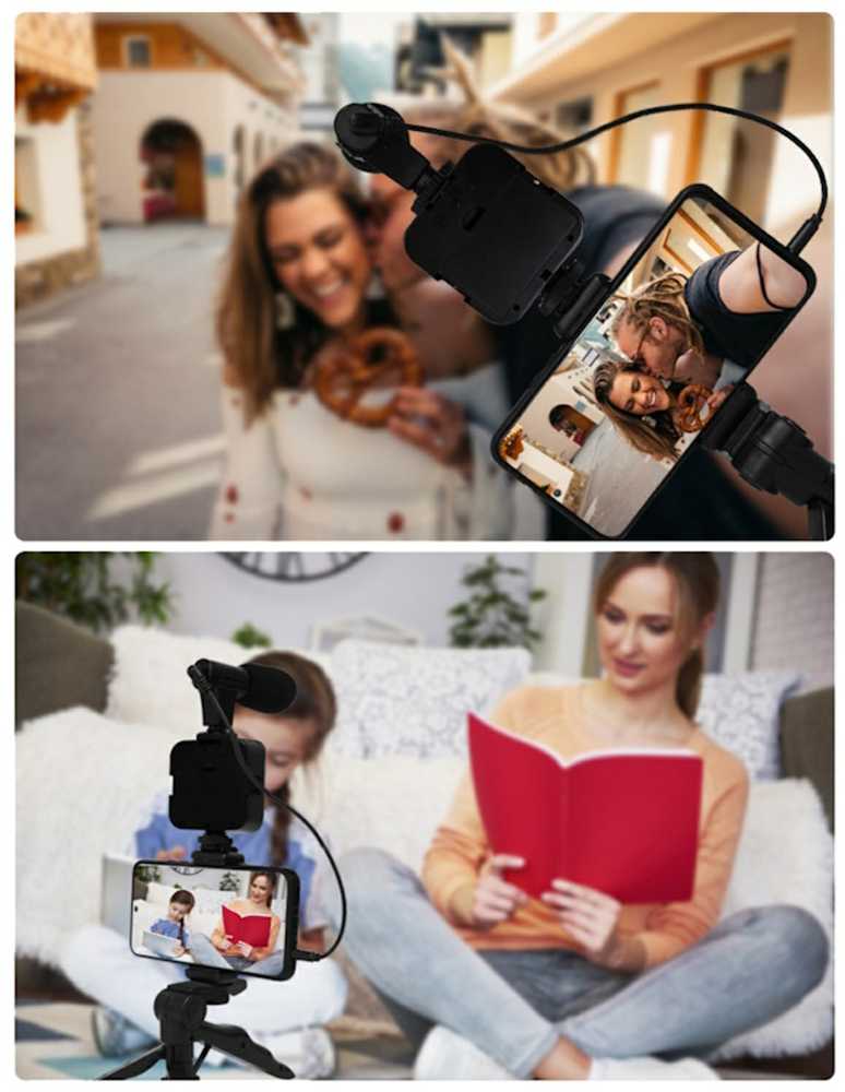 Elight Y9 Vlog Telefona Fiksācijas Video & Foto komplekts ar Led gaismu / Mikrofonu / Statīvu Melna