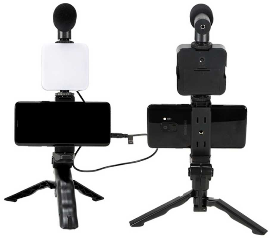 Elight Y9 Vlog Telefona Fiksācijas Video & Foto komplekts ar Led gaismu / Mikrofonu / Statīvu Melna