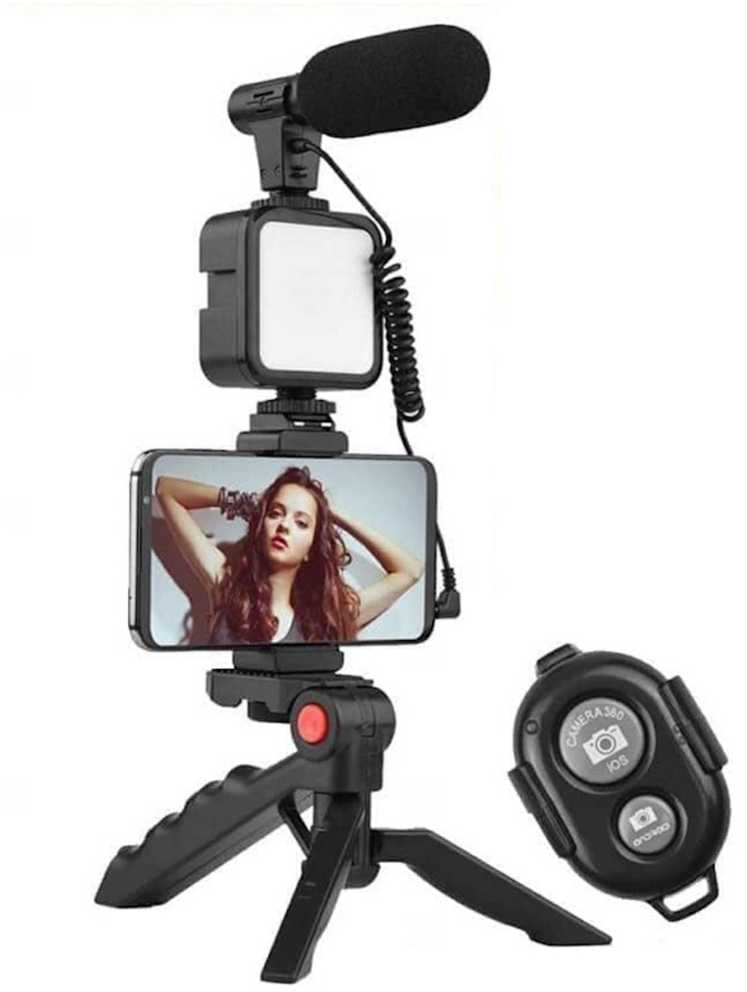 Elight Y9 Vlog Telefona Fiksācijas Video & Foto komplekts ar Led gaismu / Mikrofonu / Statīvu Melna
