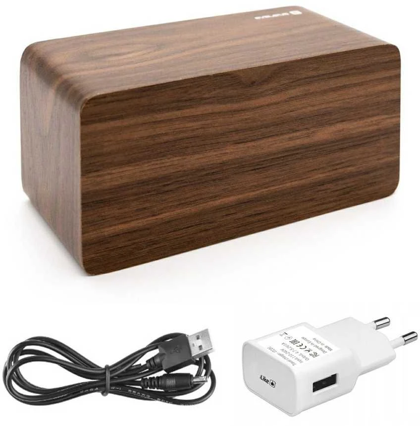 Evelatus EMC01 Digitāls Koka kubs Pulkstenis Modinātājs uzrāda mitrumu temperatūru + USB lādētājs Tumša koka
