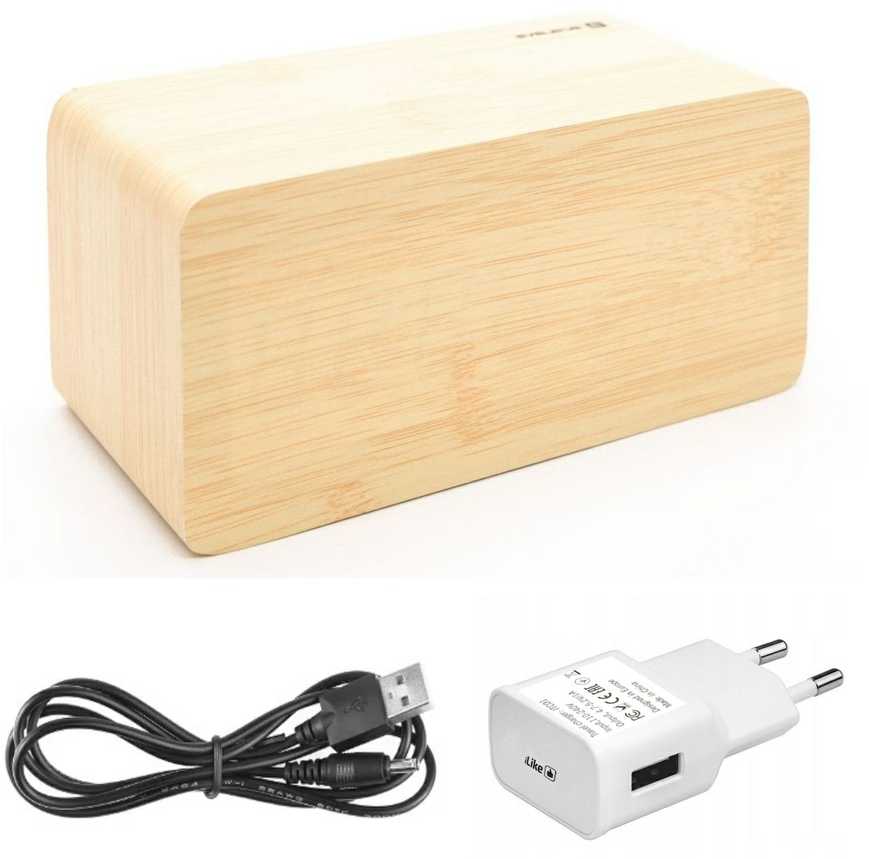 Evelatus EMC01 Digitāls Koka kubs Pulkstenis Modinātājs uzrāda mitrumu temperatūru + USB lādētājs Dzeltens
