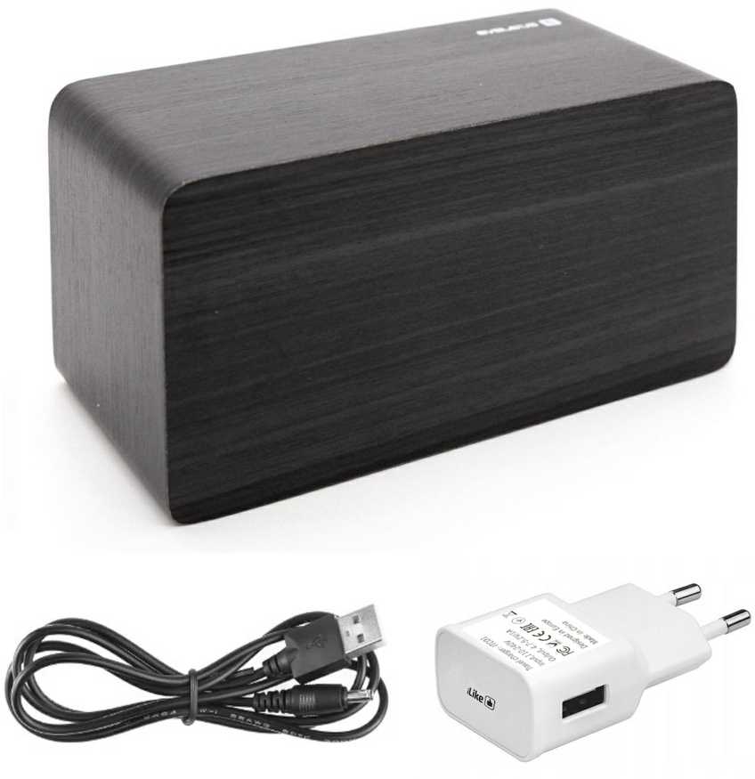 Evelatus EMC01 Digitāls Koka kubs Pulkstenis Modinātājs uzrāda mitrumu temperatūru + USB lādētājs Melna