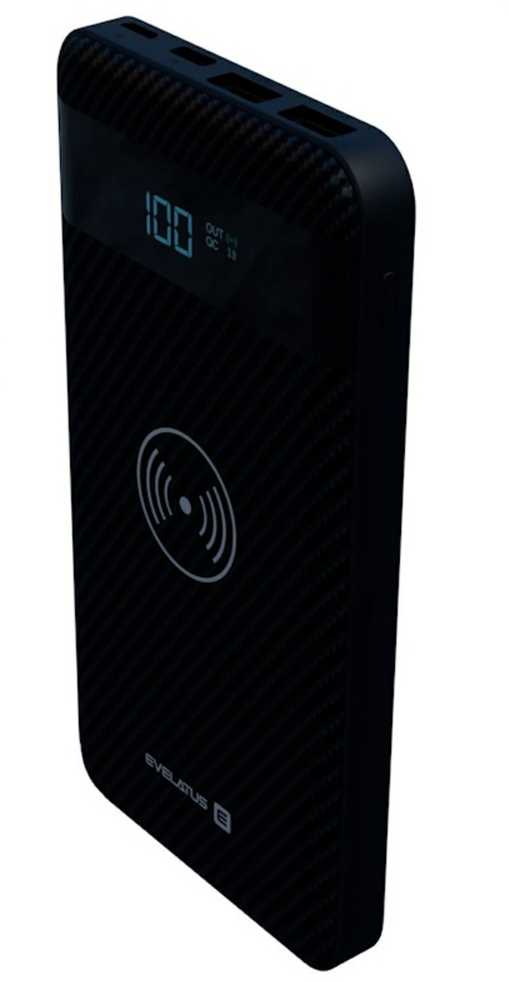 Evelatus EPB05 10000mAh Power Bank X2 USB / Micro USB-C Lightning + 10W bezvadu uzlādētājs Melns