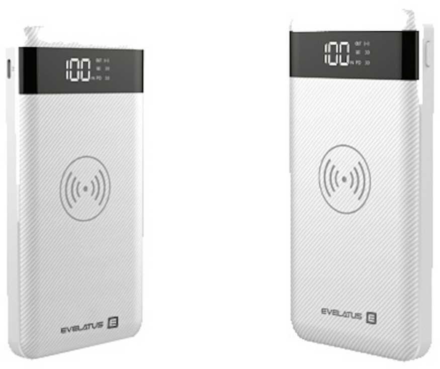 Evelatus EPB05 10000mAh Power Bank X2 USB / Micro USB-C Lightning + 10W bezvadu uzlādētājs balts