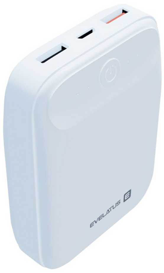 Evelatus EPB07 10000mAh Kompakts Power Bank x2 USB Ātrs 18W uzlāde Balta