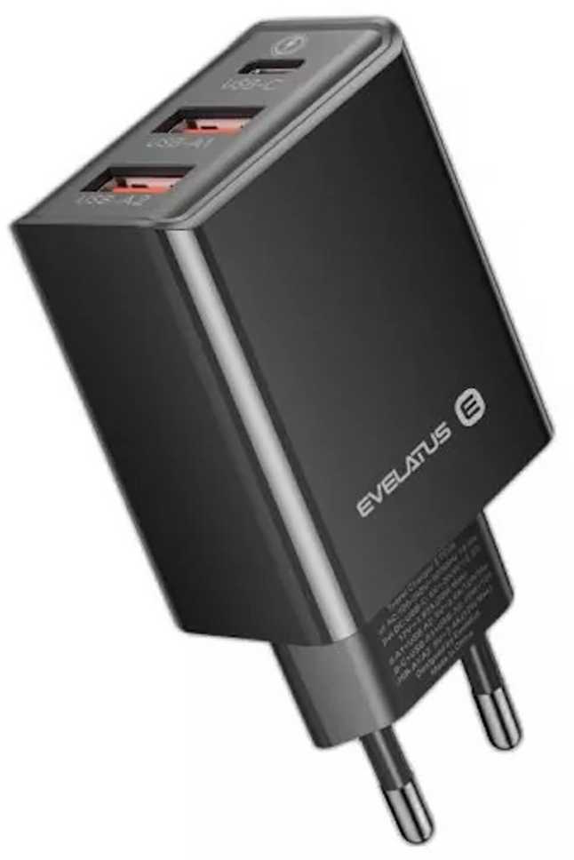 Evelatus ETC06 Premium Tīkla Adaptīvs Lādētājs EU 3 Portu 32W USB-C / USB-A2 ETC06 Melna