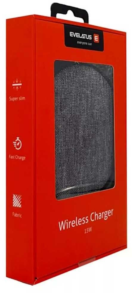 Evelatus EWC04 Audums 15W bezvadu uzlādes padeve Smartfona pulkstenim austiņām USB-C melna pelēka