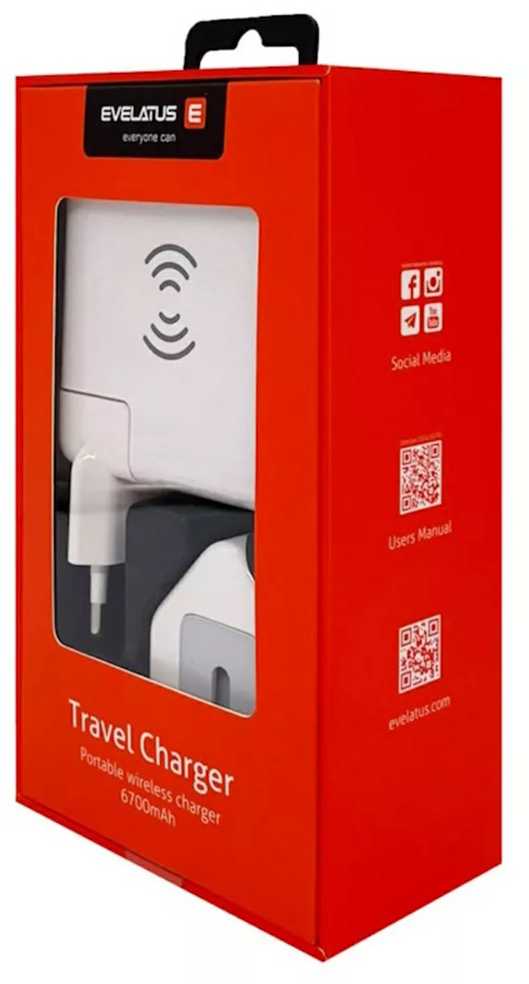 Evelatus EWC06 4in1 10W ceļojumu komplekts bezvadu un sienas lādētājs 18W USB-C / USB ar Power Bank 6700maah