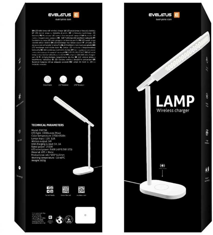 Evelatus EWC07 Multi Vides Galda lampa ar 5W Bezvadu Lādētāju Melna