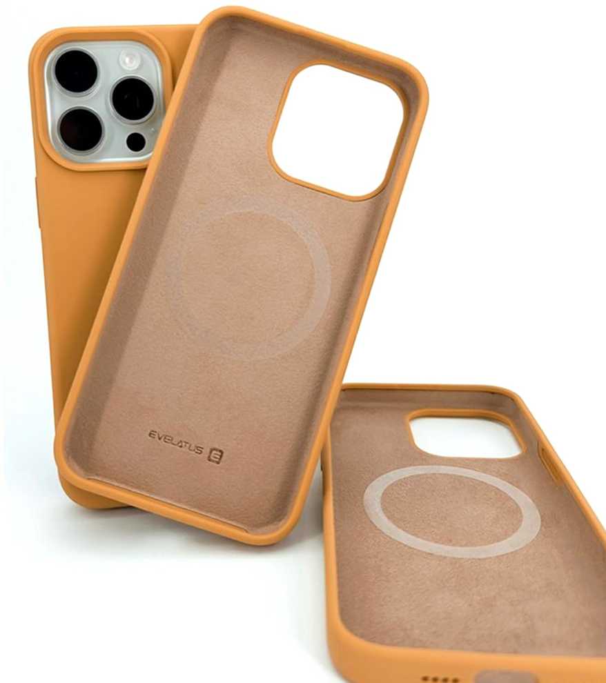 Evelatus Apple iPhone 15 Pro Premium Magsafe Soft Touch Silikoninis dėklas Gold